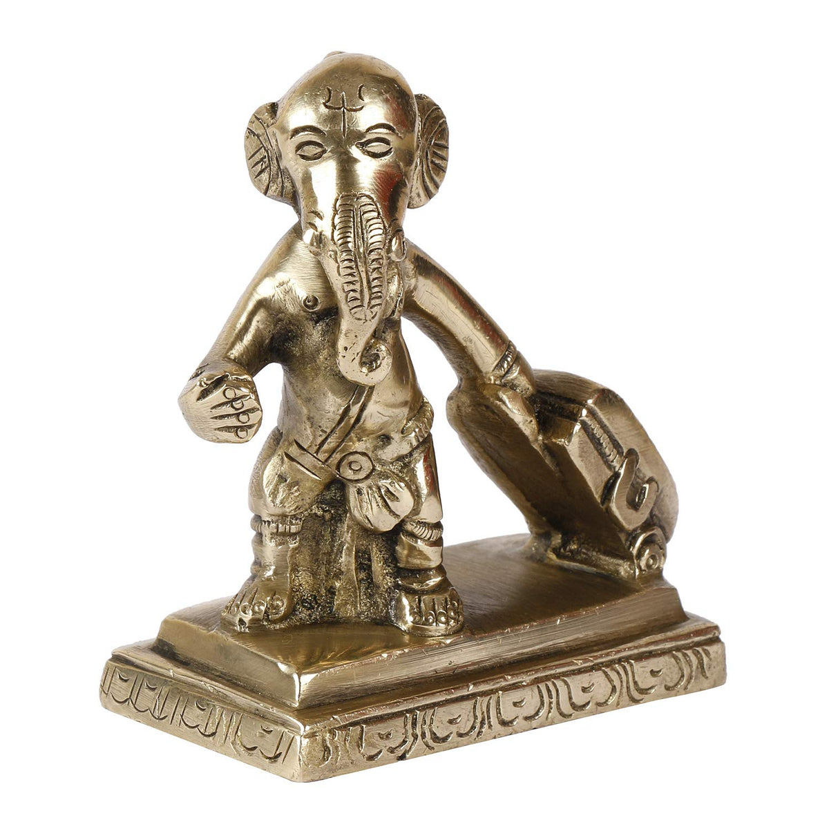 ARTVARKO Brass Ganesha Travelling Ganesh with Suitcase Bag Idol Statue (3.5x4 Inch Gold)