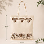 Neelkanth Imprint Eco-Friendly Hand Block Printed Elephant Border Cotton Canvas Tote Bag, Reusable Shopping & Daily Use Shoulder Handbag