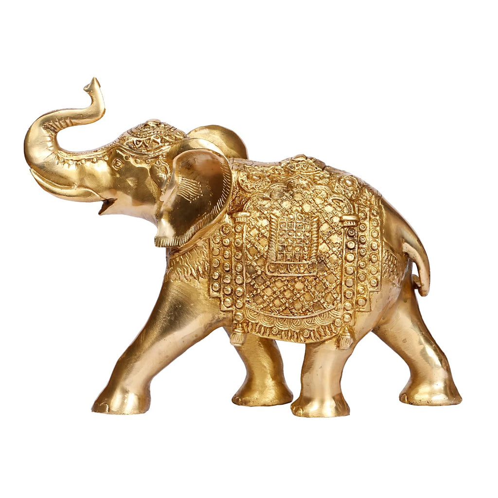 ARTVARKO Brass Elephant with Upraised Trunk Fengsui Vastu Hathi for Good Luck Success Prosperity Home Decor Marriage House Warming Gift (LxBXH 11x4x8 Inch. 3.5 Kg)