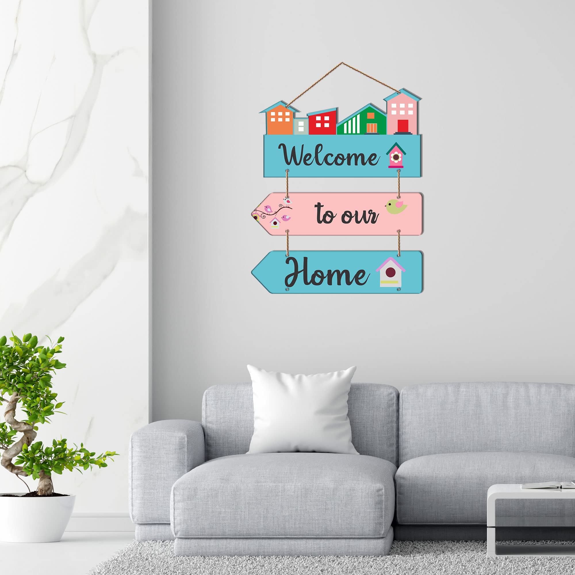 Artvibes Welcome Quote Decorative Wall Art MDF Wooden Wall Hanger for Living Room | Bedroom | Home Decor | Gifts | Wood Decoration Items | Artworks Hangings Ornaments (WH_5801N), Set of 3
