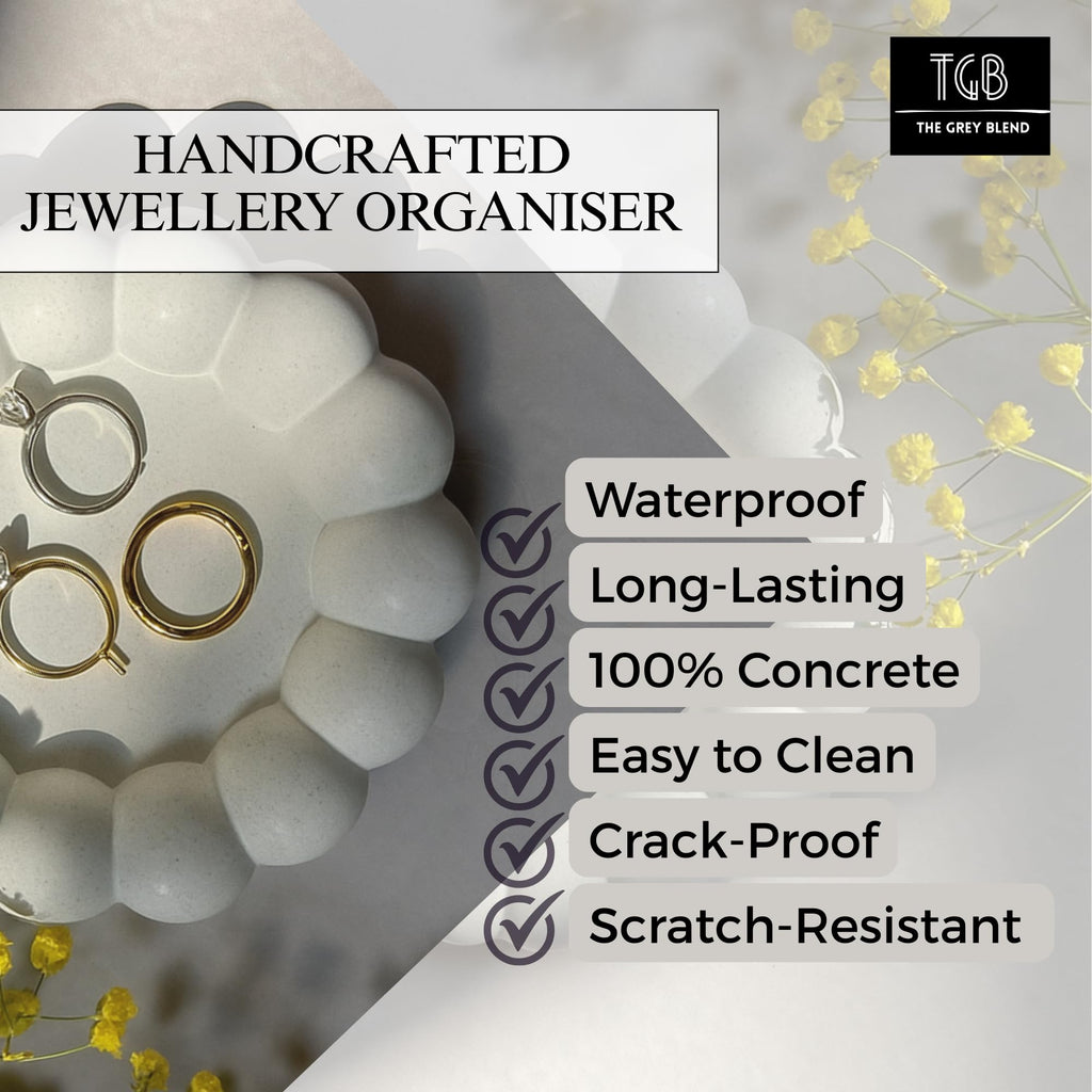 THE GREY BLEND® Trinket Tray for Jewellery - Handmade Concrete Jewelry Dish Organizer for Rings, Earrings & Makeup | Aesthetic Vanity Tray for Dresser, Bathroom & Home Decor