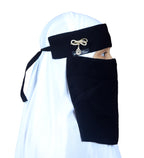 AL RIDHA Women's Babussalam Fabric Fashion Nosepiece One‑Layer Half Hijab Pendant Design Saudi Niqab for Muslim Women and Girls, Black (Teardrop Bow Pendant)