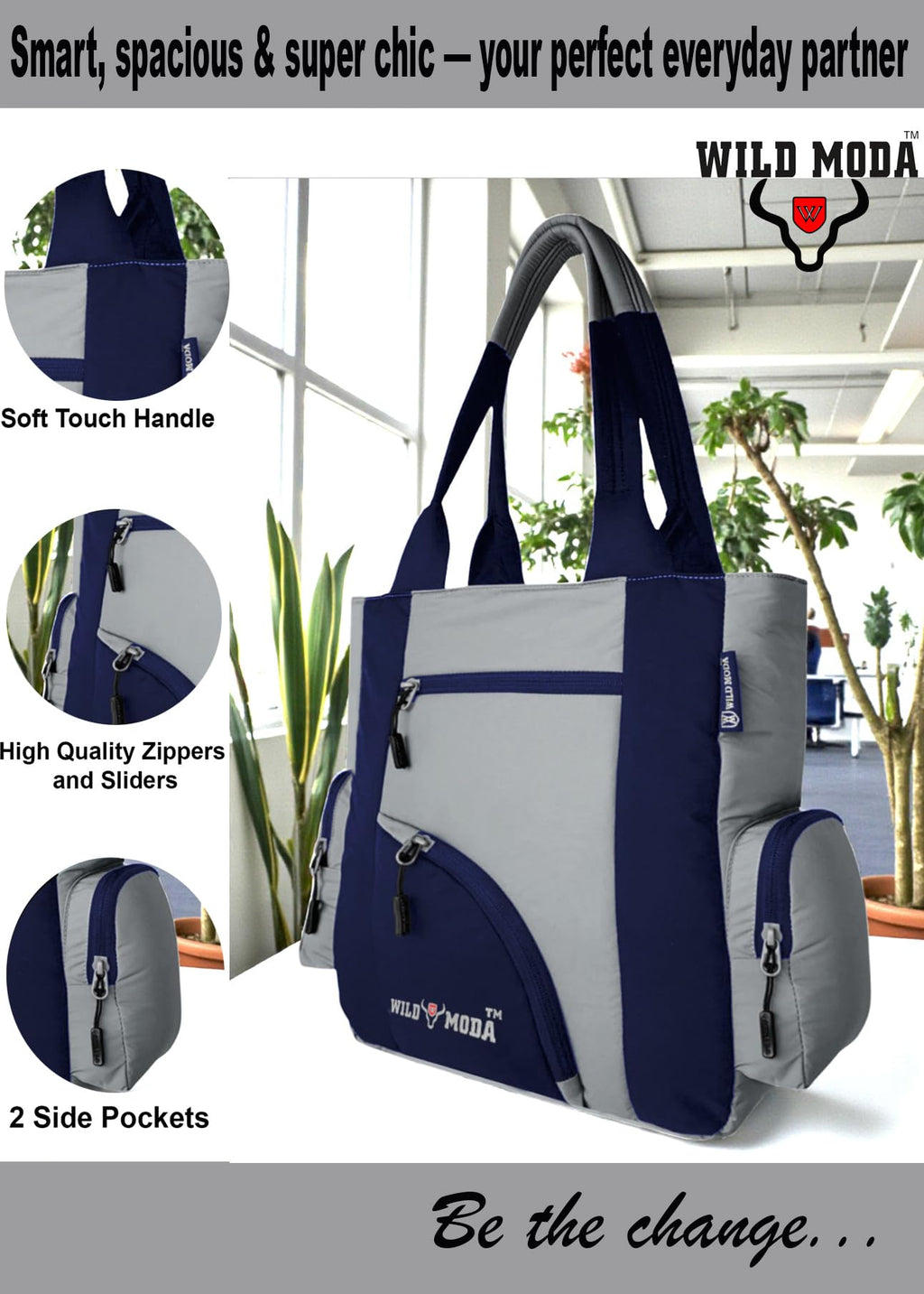 WILD MODA Kat Women Shoulder and Tote Bag (Grey & Blue)