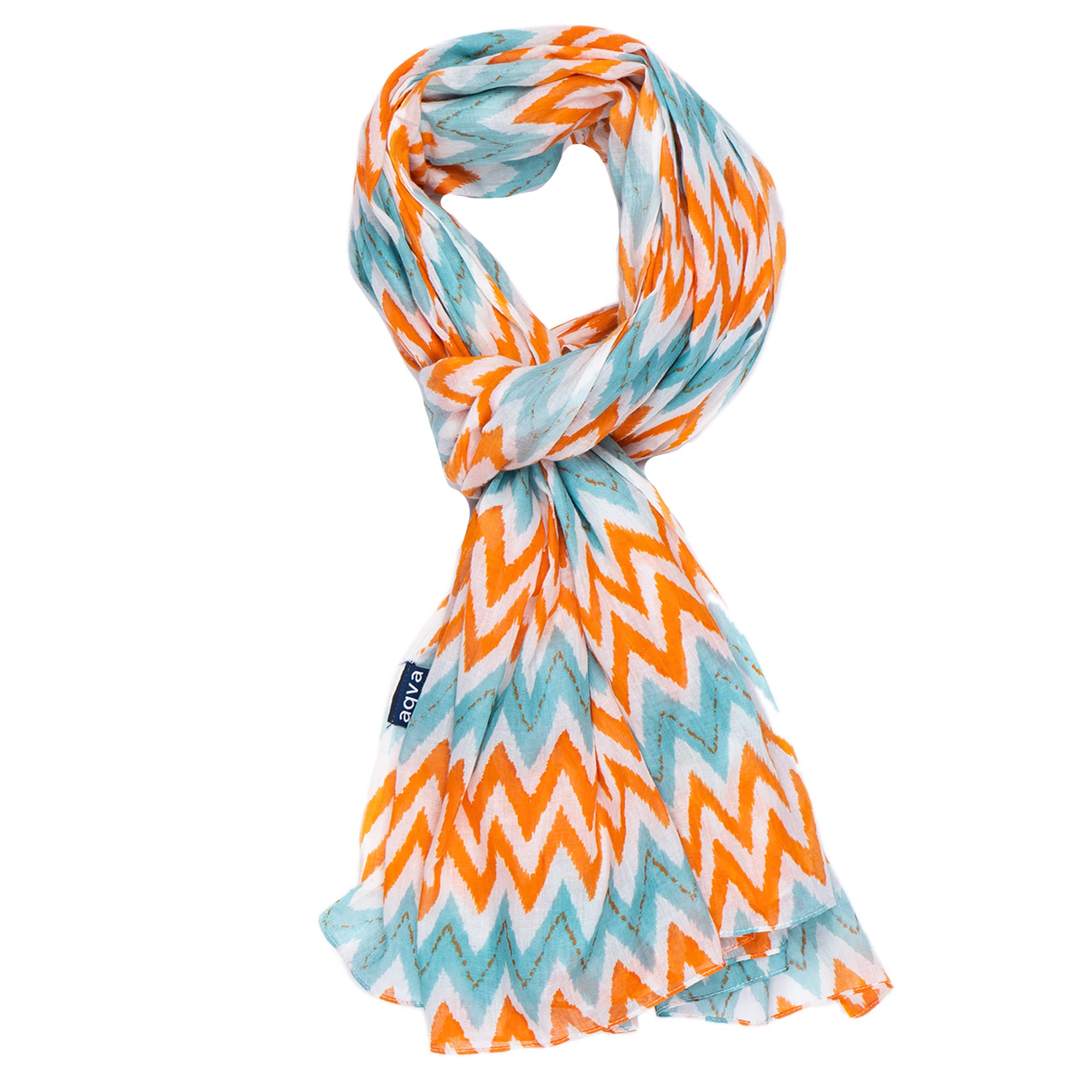 AQVA Printed Cotton Scarf for Women Stylish (Victory Pistachio Orange) | Head and Face Cover Scarf for Girls with 100% Cotton | Soft & Lightweight Scarves/Stoles for all Weather (72 x 43 in)