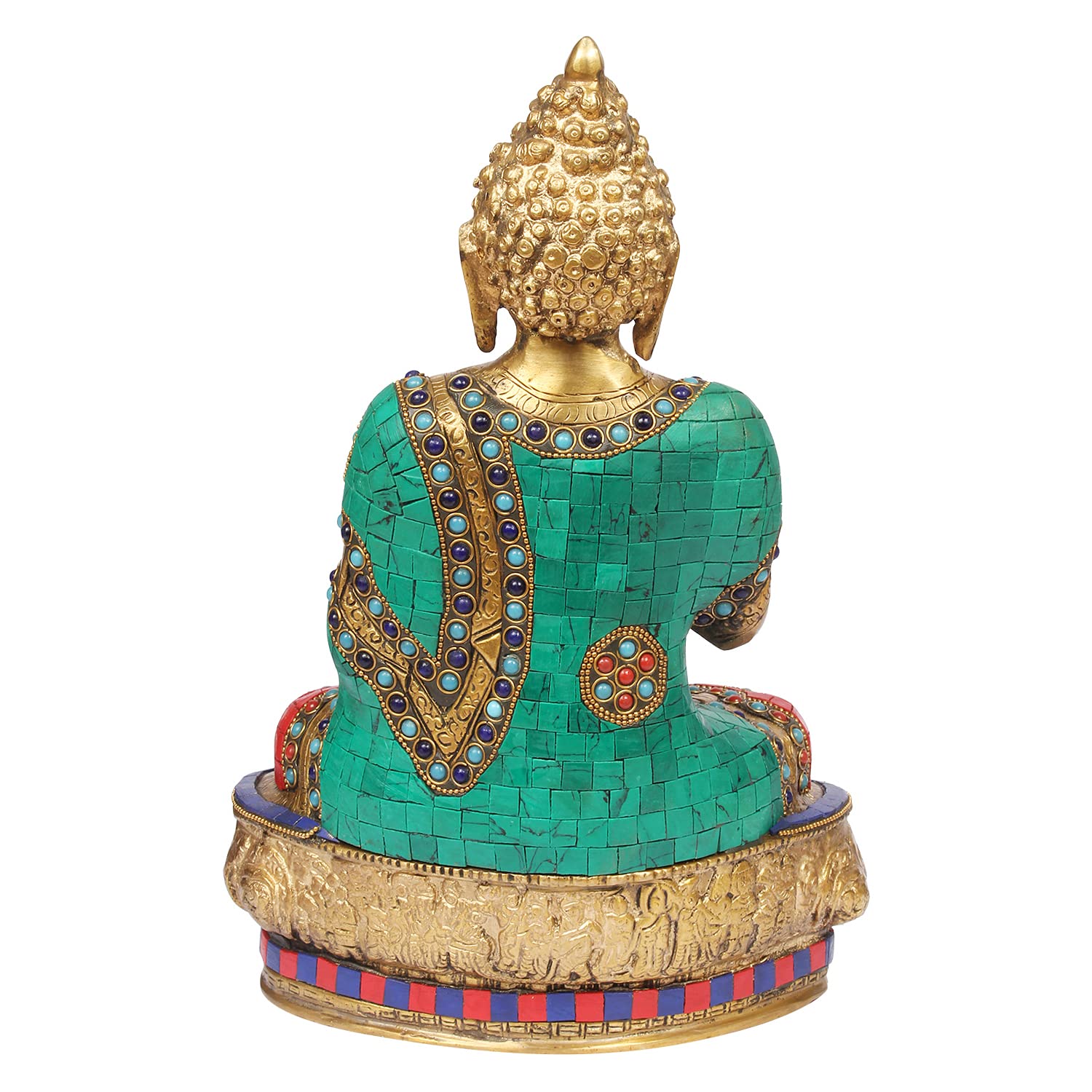Svarup Brass Gautam Buddha Idol Statue Murti Draped in Stone Embellished Shawl for Home Decoration Blessing Buddha Height 12 Inch Weight 4.8 Kg Color Multicolor