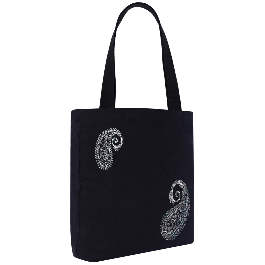 MASQ by Q-One Cute Genes Foldable Reusable Tote Bag for Women with Zip | College Bag for Girls | 100% Organic Canvas Tote for Shopping, Travel & Beach | (Paisley)