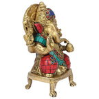Svarup Brass Sitting Ganesha Idol in Multicolor Height 4 Inch Weight 0.75 Kg