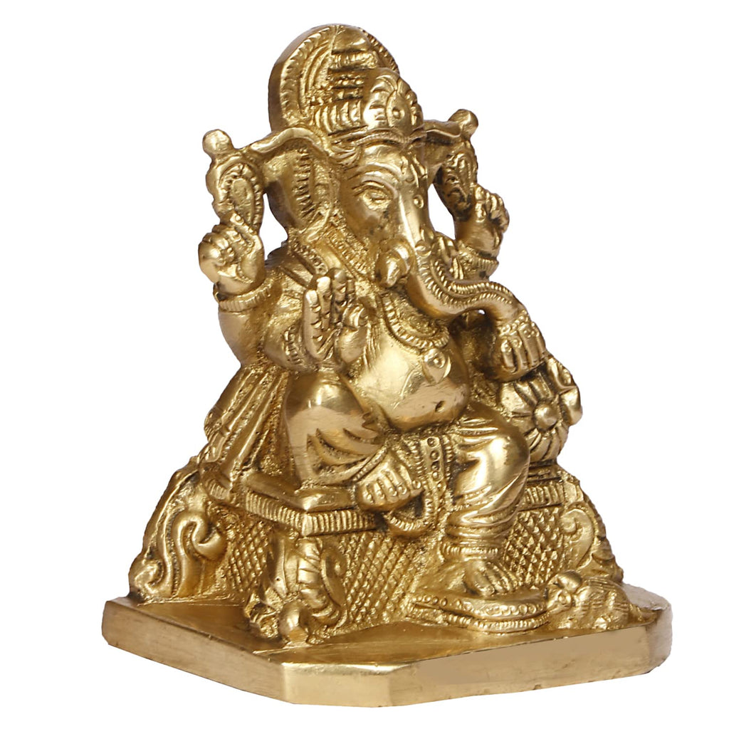 ARTVARKO Brass Ganesh Murti Ganpati Ganesha Bhagwan Statue Moorti Murti for Entrance Home Décor Diwali Decoration Pooja Ganesh Chaturthi Festival Corporate Good Luck Gift 4 Inch
