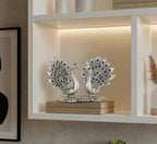 KridayKraft Double Peacock Metal Statue, Lovers Peacock Couple, Animal Showpiece Figurines, Feng Shui as Table Top Figurine for Living Room, Office, Bedroom, Decorative (Silver)