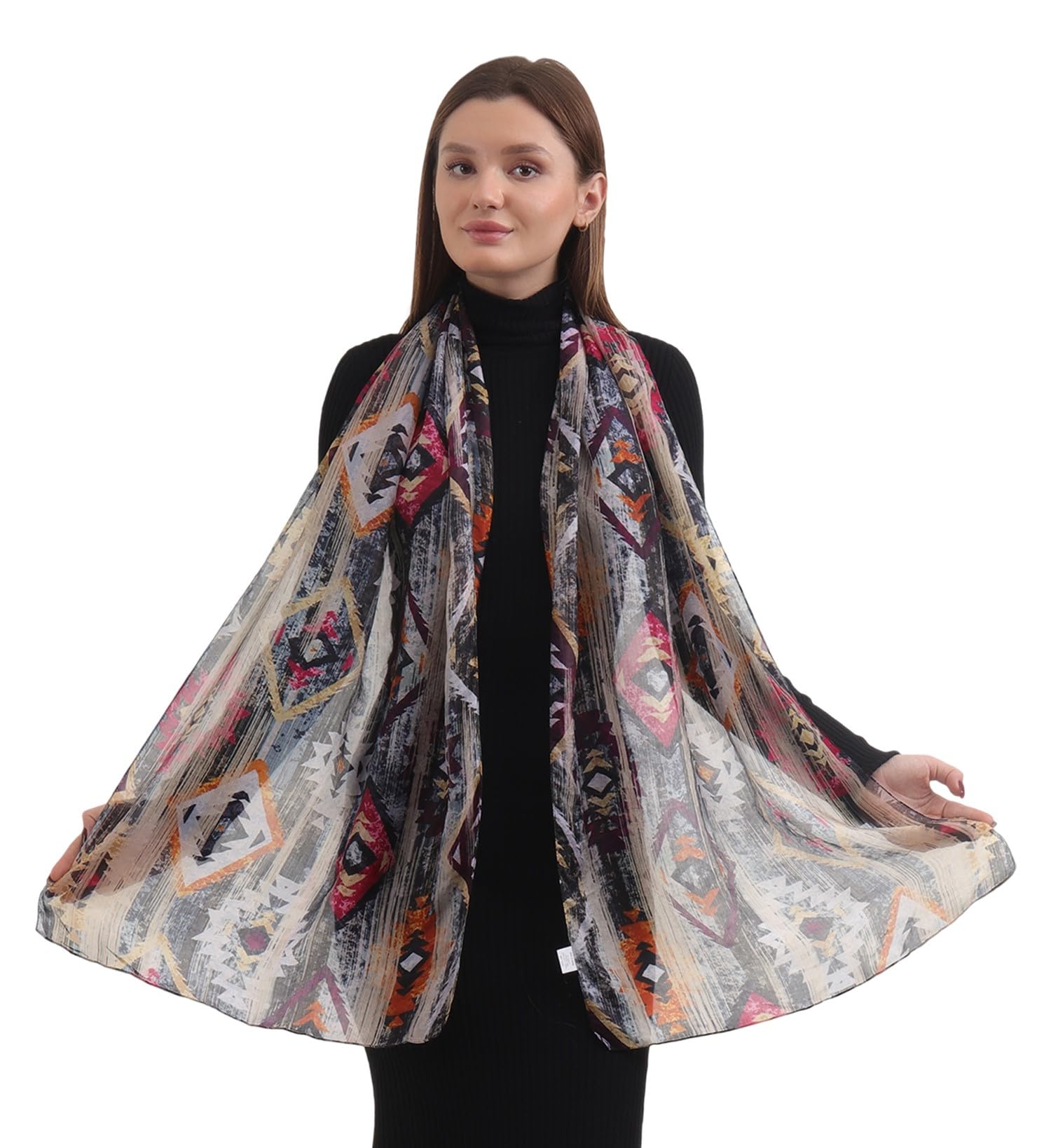 EH 100% Pure Mulberry Silk Scarf for Women, head scarf, neck scarf, hair scarf, digital printed long (22 X 72) (MC 3)