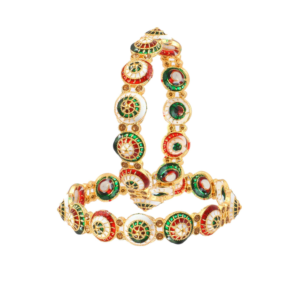 Jewar Mandi Bangle Set Traditional Indian Peacock Design Multicolor Handmade Enamel Work Meenakari Bracelets Gold-Plated 2 Piece Kada Ad Cz Multi-Stones Jewelry (Meenakari Work-2, 2.4)