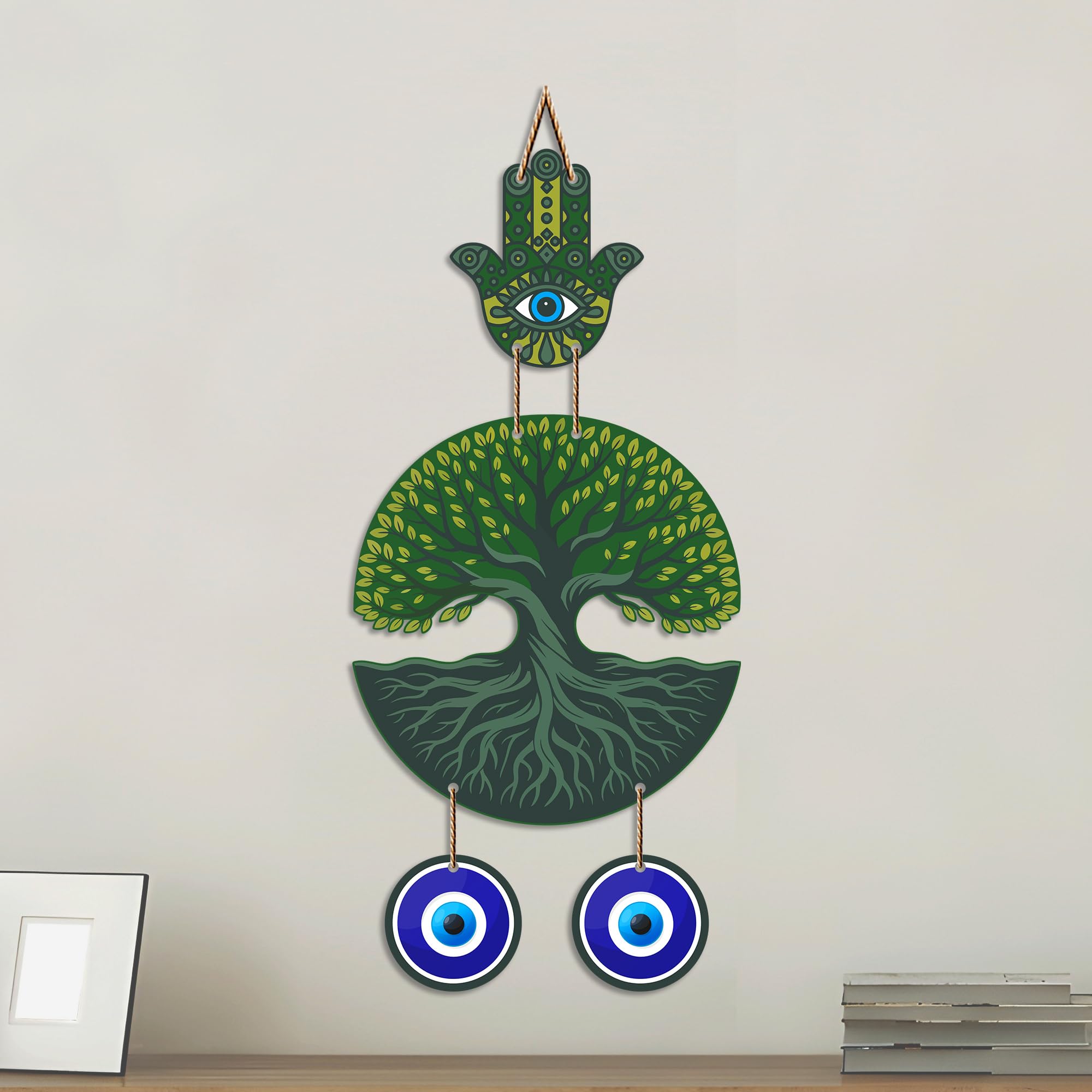 Artvibes Green Tree of Life Evil Eye Wall Decor for Main Door Entrance | Nazar Suraksha Hanging for Home Living Room Office | Vastu Feng Shui Positive Energy Decorative Gift Item (WH_85124N)