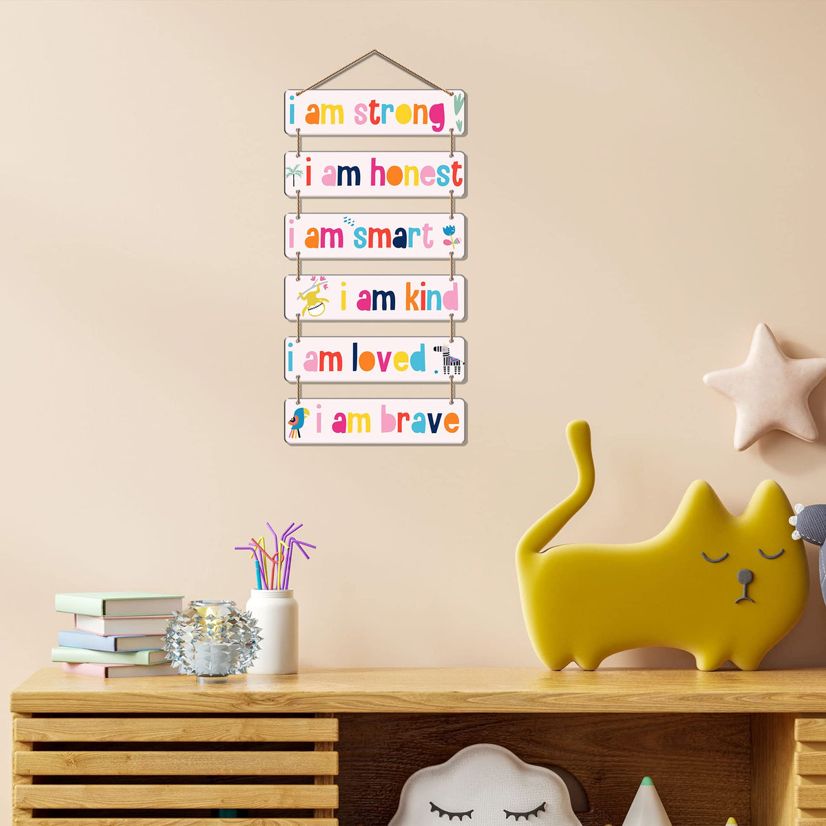 Artvibes I am Strong Positive Affirmation Designer Wall Hanging Wooden Art | Quotes Decor Item | Wall Accent | Office Decor | Inspirational Quotes Wall Art | Mdf Wall Decoration | Gifts (WH_3286N)