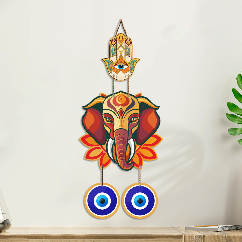 Artvibes Ganpati Bappa Evil Eye Wall Hanging for Main Door Entrance Decor | Vastu Nazar Raksha Hanging for Home Office Temple | Positive Energy Lucky Charm Decorative Gift Item (WH_8559N)