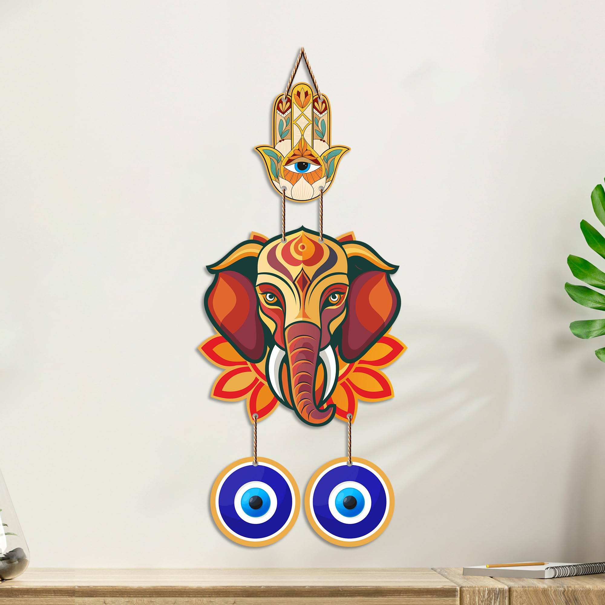 Artvibes Ganpati Bappa Evil Eye Wall Hanging for Main Door Entrance Decor | Vastu Nazar Raksha Hanging for Home Office Temple | Positive Energy Lucky Charm Decorative Gift Item (WH_8559N)