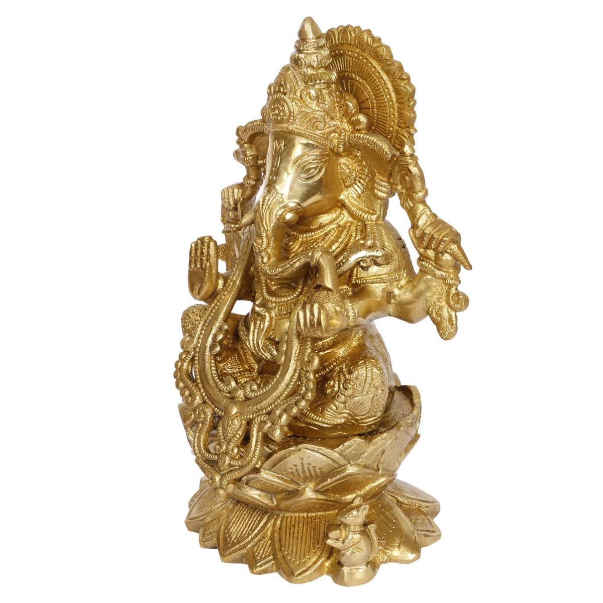 Svarup Brass Sitting Ganesha Idol in Gold Color Height 7.5 Inch Weight 2.8 Kg
