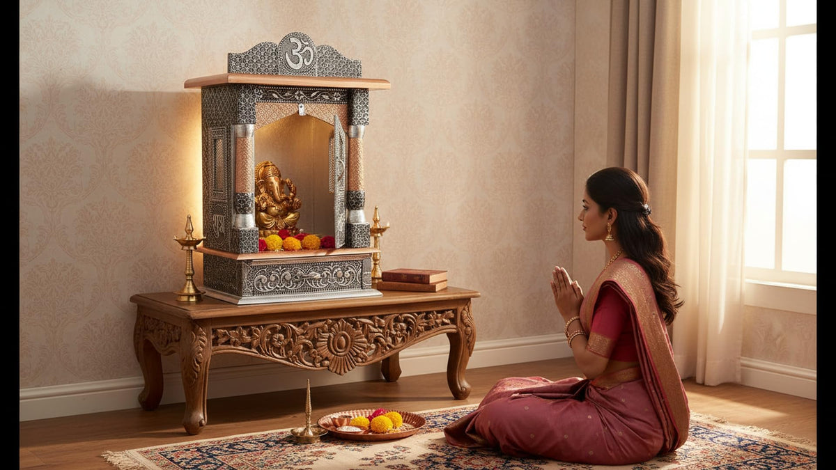 Handicrafts Pooja Temple for Home Big Size Wooden Mantapa for Pooja Room Modern Mandir,Oxidise Temple Mandir for Home (Mandir 6x12 inches)
