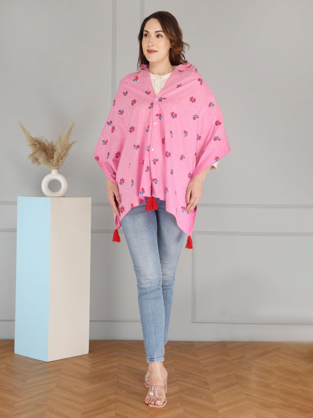 Switchon Nursing Cover for Breastfeeding Multi Use Poncho Style Scarf with Buttons, Feeding Apron Breathable for Pre & Post Pregnancy free size (72inch x 22inch) (Pink2)
