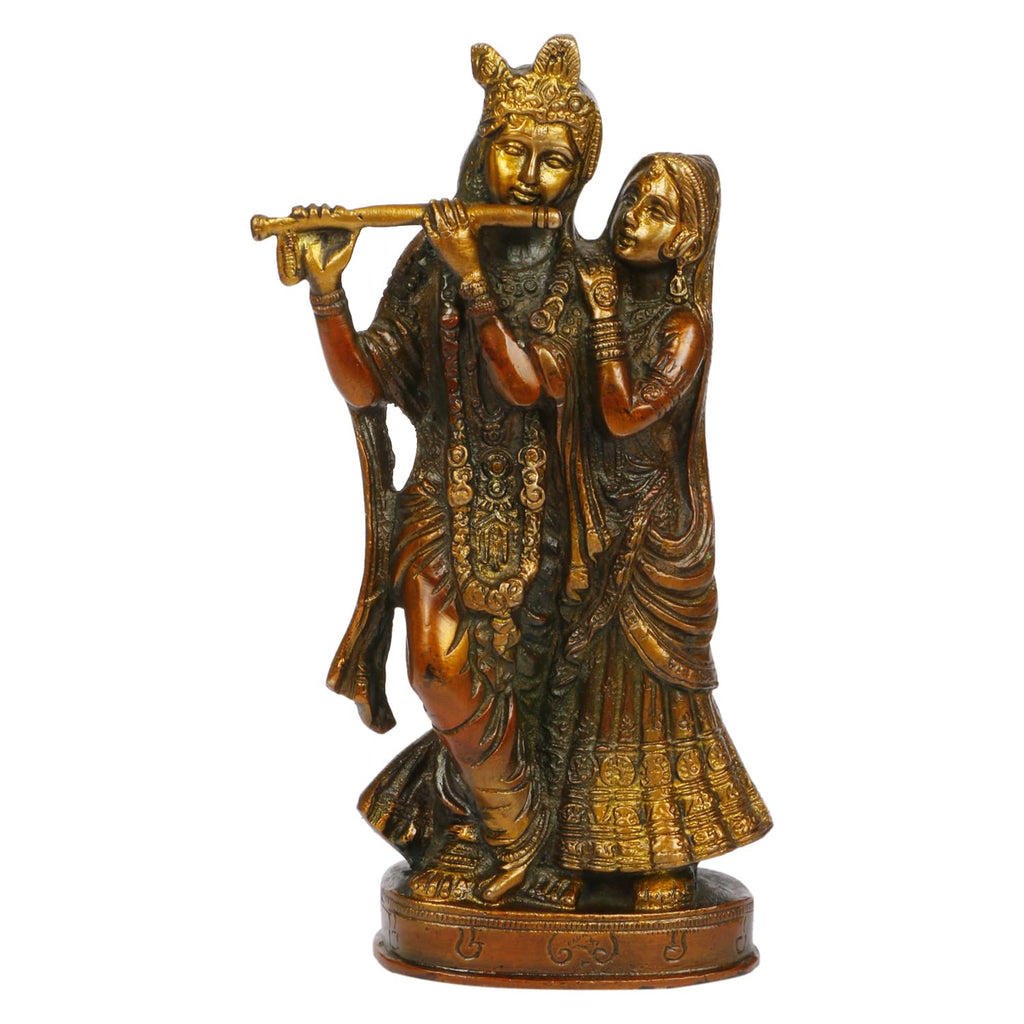 ARTVARKO Radha Krishna Brass Idol Statue Beautiful Divine Love Couple Sculpture Temple Puja Home D?cor Gift Antique Copper Gold 8 Inches