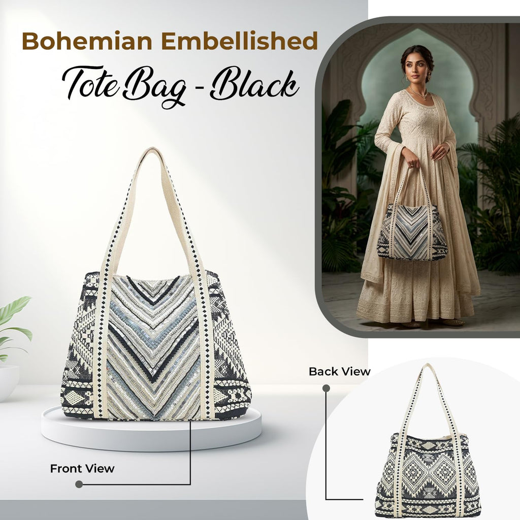 Boho Girl Women Handbags Beaded Work Tote Stylish Ladies Women and Girls Handbag for Office and Travel Shoulder Bag for College | Ladies Purse Handbag | Handbags with Inner Pocket
