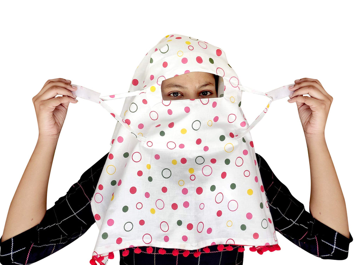 Switchon Export quality Cotton Innovative scarf hijab for women with closer Hook and Loop Tape - White-red