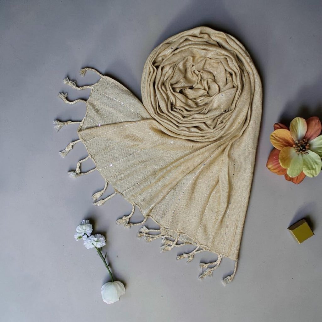 STOLE STUDIO Elegant Luxurious Sequence Viscose Stole Scarf (Beige)