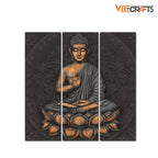 VIBECRAFTS Buddha Sitting On Lotus 3 Pieces Canvas Wall Painting Fitted With Wooden Frame For Home | Office | Living Room | Gifts (PTVC3Pcs1_9593)