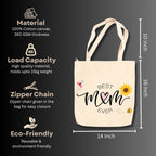 snapiq COTTON 350 GSM Canvas Tote Bag for Women and Girls Thick Fabric with Zipper (Cotton Canvas, Best Mom)
