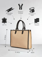 Fargo Regal Beige Vegan Leather Tote Bag for Women | Laptop Compartment, RFID Pockets, YKK Zipper, Large Office Handbag | Shoulder Bag for College & Daily Use | Made in India