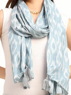 KE KANHA EXPORTS Scarf for Women Boho | Border Print Stylish | Stole for Women Breathable Summer Beach Wrap with Tassels | Multicolour |180 x 50 cm (Cadet Blue)