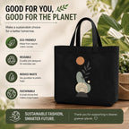 Craftwood Black Canvas Tote Bag, Casual Shoulder Bag for Daily Use, Large Canvas Tote Bag for Women, Tote Handbags for Women with Zipper & Inner Pocket for College, Shopping, Office (Black sun)