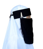 AL RIDHA Women's Babussalam Fabric Fashion Nosepiece One‑Layer Half Hijab Pendant Design Saudi Niqab for Muslim Women and Girls, Black (Crystal Bar Pendant)