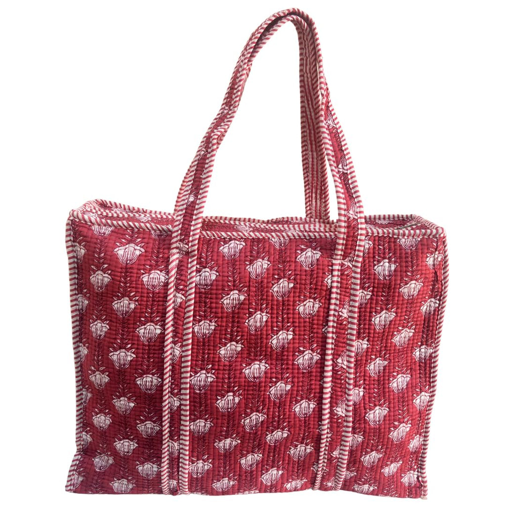 Bazaar Bhoot Edition Premium Cotton Quilted Shopping Tote Bag - Multipurpose Long Lasting Foldable Reusable Bag with zipper for Shopping, Travel & Daily Use - Made in India (Dark Pink)