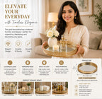 Craft Brio -A TRENDY HANDICRAFTS Round Decorative Mirror Tray 10 inches Dia Gold Plated Round Decorative Glass Mirror for Weeding and Pooja Diwali Gifting (10 X 10 X 2 Inches)