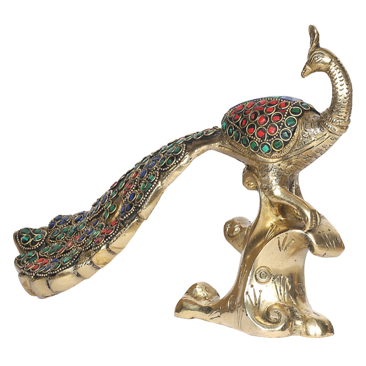 ARTVARKO Brass Peacock Showpiece Multicolor Peacock Statue Decor Tabletop Living Showpiece Gift 9 Inch