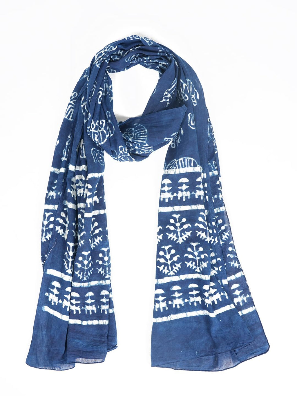 RAI SAHAB Printed Cotton Scarf for Women, Lightweight Soft Scarves Stoles for Summer & Winter(ST-37LEAFBLUE)