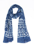 RAI SAHAB Printed Cotton Scarf for Women, Lightweight Soft Scarves Stoles for Summer & Winter(ST-37LEAFBLUE)