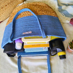 Desi Decore™ Handmade Jute Handbag For Women, Cotton | Large ToteBag | Shoulder | Bucket | Tote Bag | Beach for Women | Boho | Grocery (Blue And Beige)