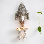 KridayKraft Aluminium Antique Look Statue/Idol Ganesh Wall Hanging with Diya's and Bells,Weight - 180 GMS