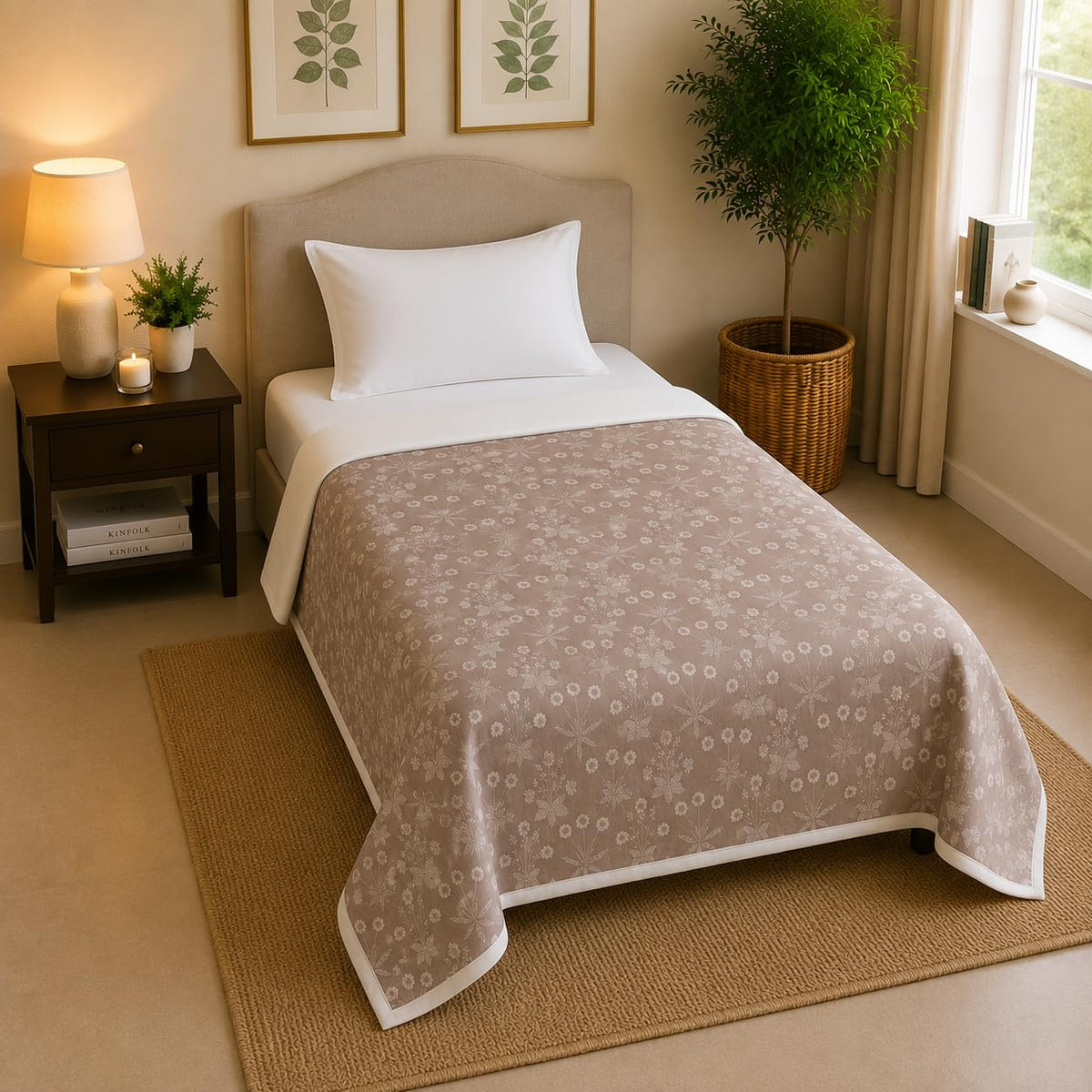 Linen Home Reversible Dohar Single Size Light Brown & Ivory Kafalo