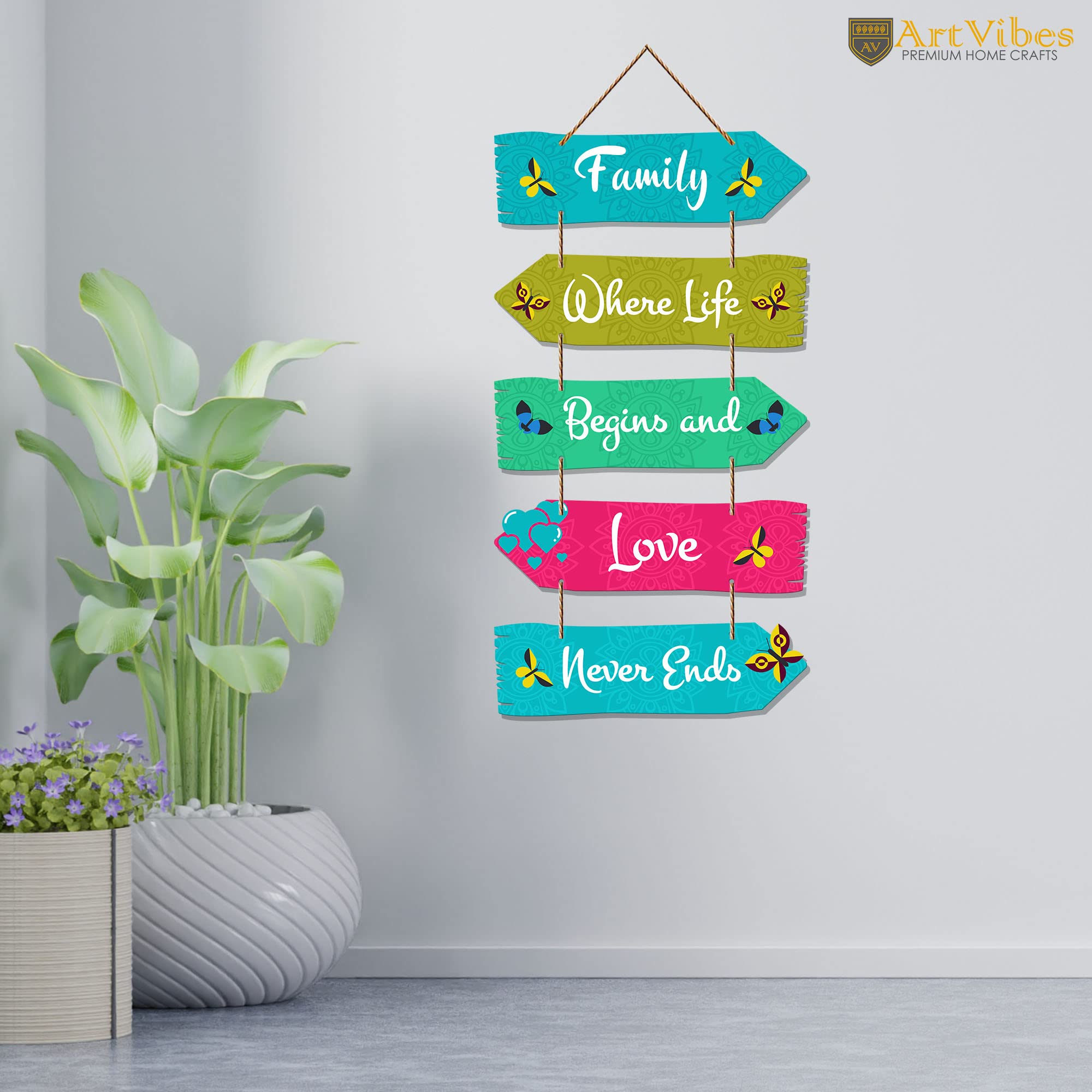 Artvibes Family Quotes Printed Wooden Wall Hanging For Home | Quotes Decor Item | Wall Accents | Gift Items | Wall Illustrations | Modern Artworks Hangings | Mdf Wall Decoration for Office(WH_7306N)