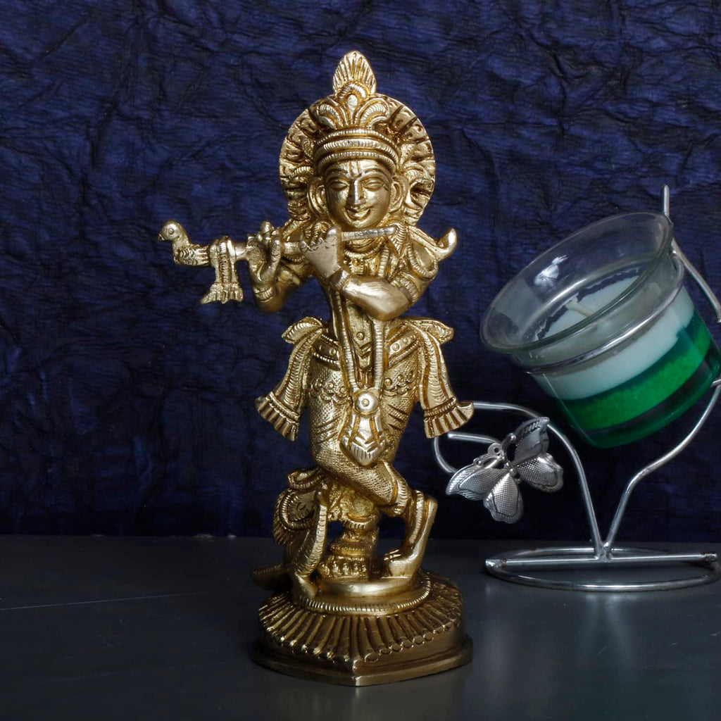 ARTVARKO Brass Krishna Kishan Thakurji Murti Idol Statue Sculpture for Home Office Temple Puja Gift 6.5 Inches