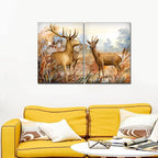 VIBECRAFTS 2 Pieces Beautiful Deer In The Forest Canvas Wall Painting Fitted With Wooden Frame For Home | Office | Living Room | Gifts(PTVC2Pcs1_17506)