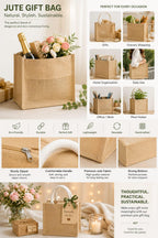 Small Jute Tote Bag with Mesh Window Panel, Natural Beige, Rope Handles, Gift Bag (Brown) size - 10 * 8 * 5