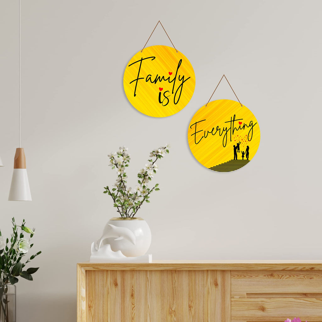 Artvibes Family Is Everything Printed Wooden Wall Hanging | Quotes Decor Item | Wall Accents | Housewarming Gifts | Wall Illustrations | Artworks Hangings | Mdf Wall Decoration (WH_4110N), Set of 2