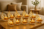 CentraLit Moon Tea Light Holder, Candle Holder, Crystal Candle Holder, Metal Lanterns, Table Decoration for Wedding Party, Ramadan, Diwali Decoration (Gold, Gold (Pack of 6))