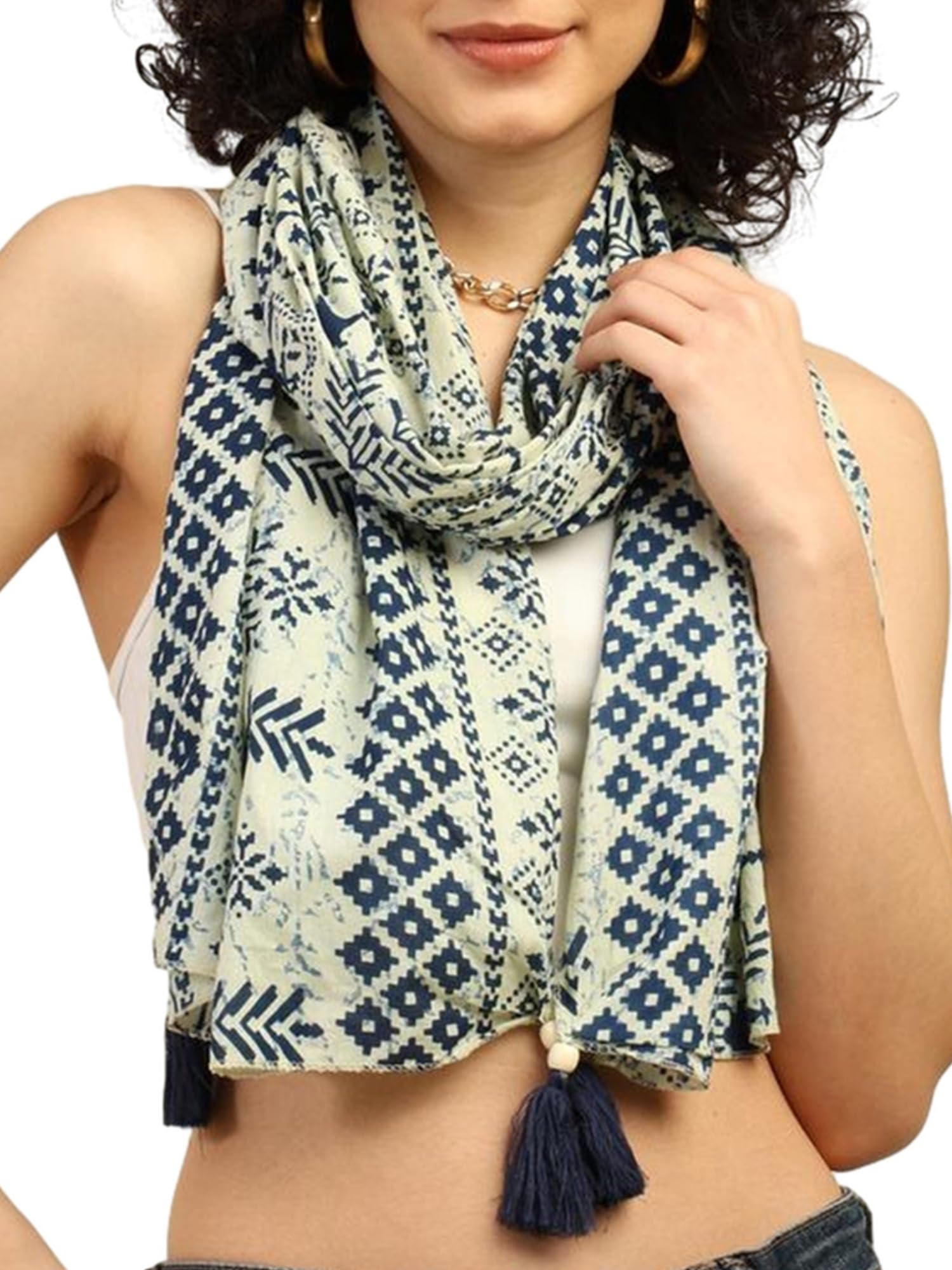 KE KANHA EXPORTS Cotton Scarf with Tassels|Scarf for Women Stylish|Stole for Women|Breathable Boho Beach Summer Wrap|Multicolor Scarf|Easily Fits 180 * 50 CM