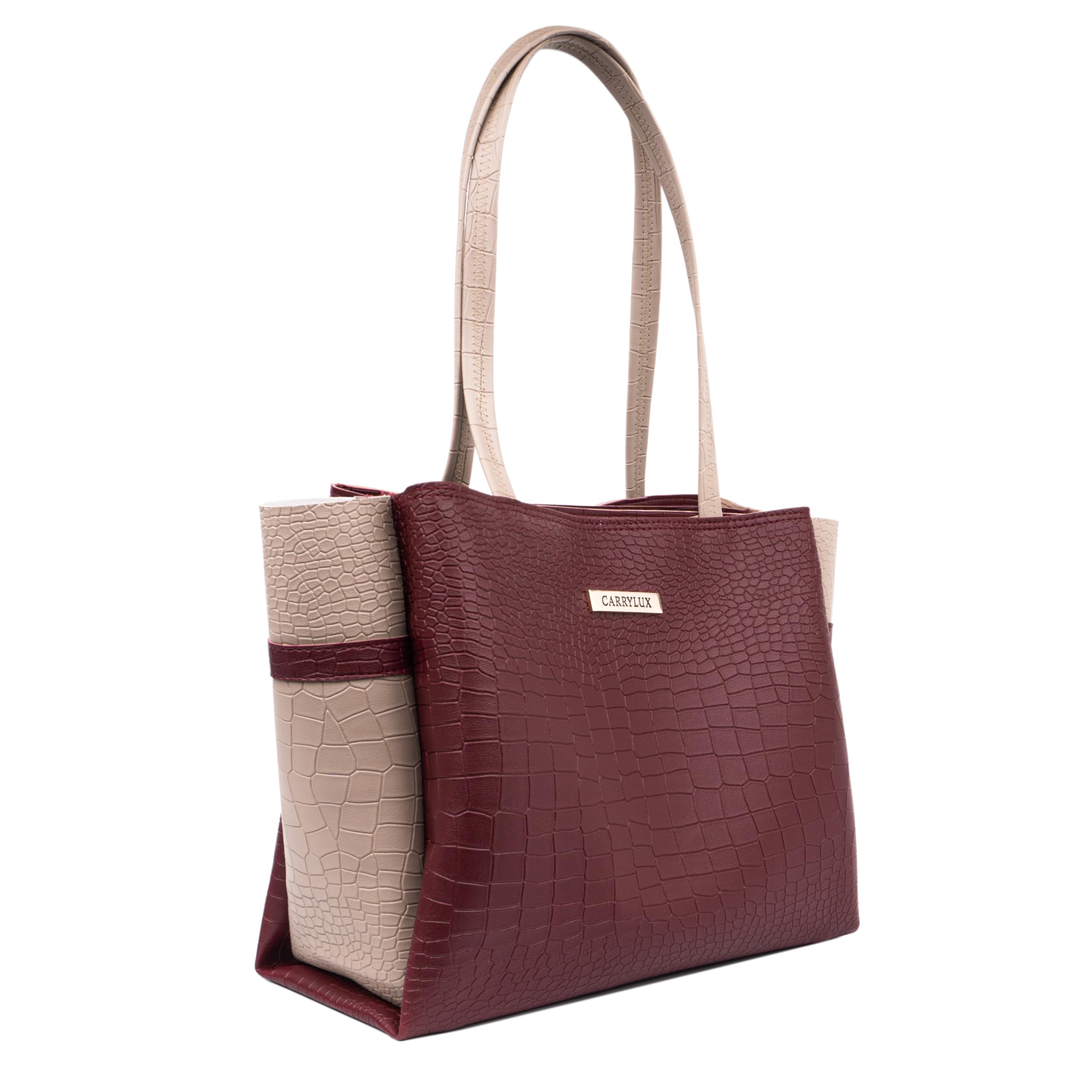 Carrylux Dual Tone Large Capacity Croco Pattern Tote Handbags Purses Shoulder Bag For Womens (Maroon)