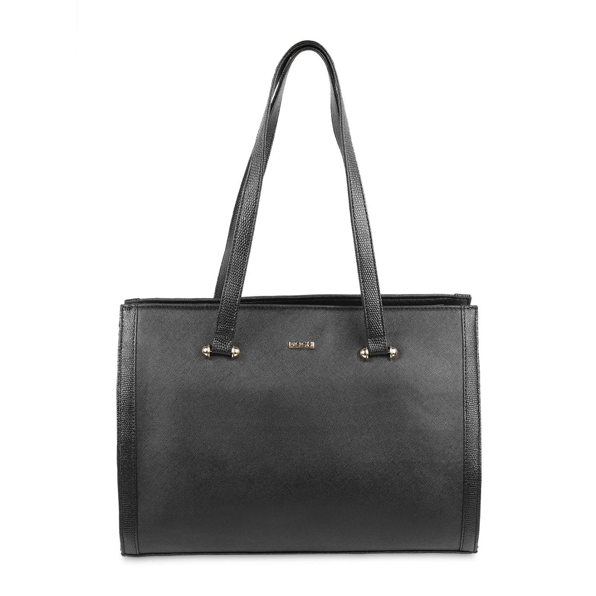 Mochi Black Faux Leather Premium Zipper Casual Tote Bag For Women