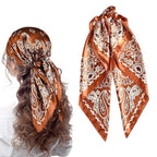 Ahamo Silk Square Scarf for Women 90 x 90 cm Coffee Paisley Print Satin Scarf Hair Scarf for Women Fashion Bandana Head Scarf Neck Scarf Stylish Accessories for Travel Party Daily Wear